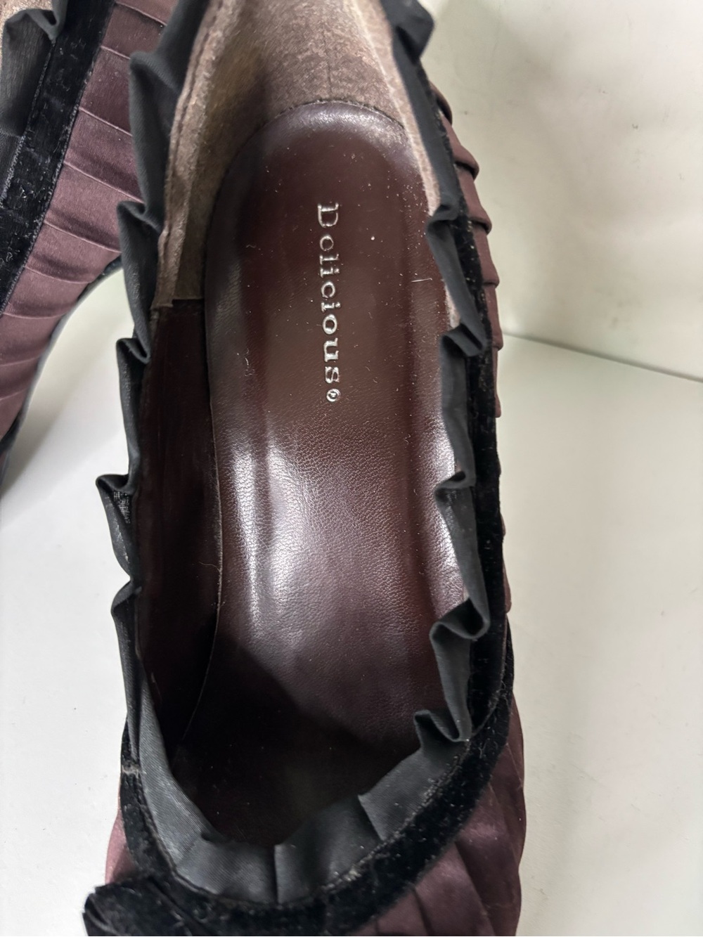 Women's Delicious Dark Plum Satin Pumps with Velvet Trim 8 - Picture 9 of 9